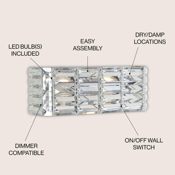 Evelyn Crystal Rectangle Iron/Crystal Glam Modern LED Vanity Light - JONATHAN Y